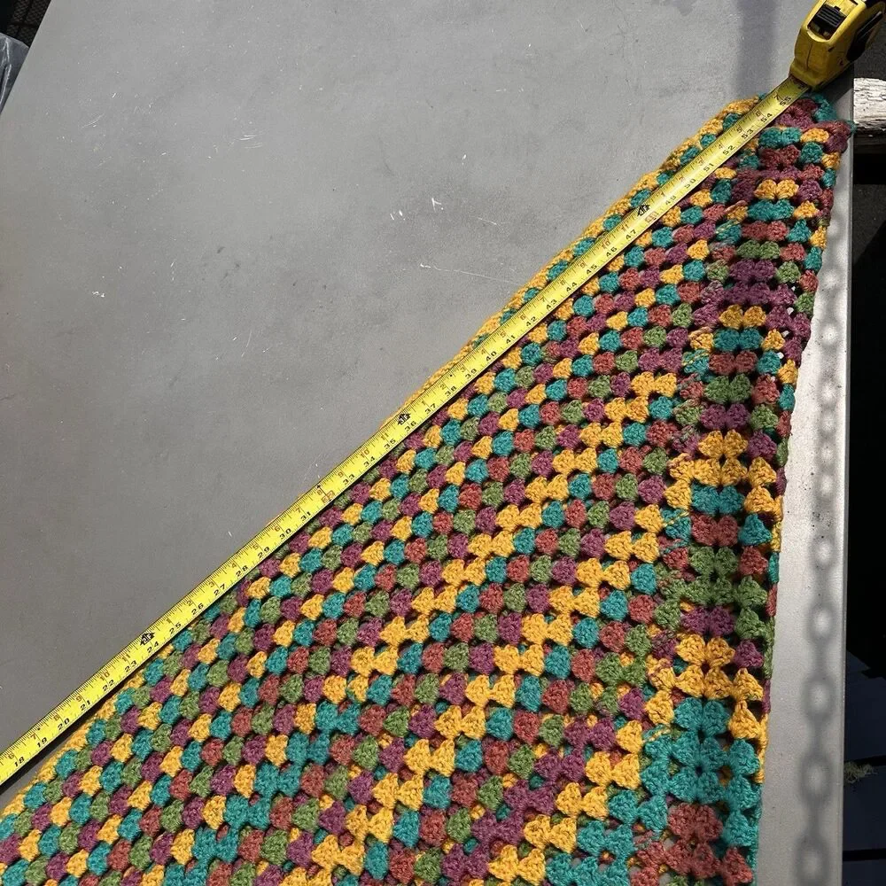 Crocheted Granny Square Multicolor Sofa Throw Afghan 57x57 Vintage Cottagecore
